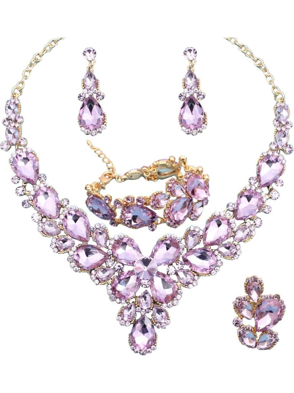 Elegant Bridal Jewelry Set: Austrian Crystal Teardrop Necklace, Earrings